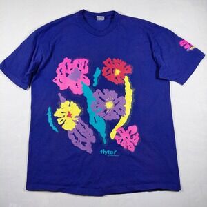 Vintage Anvil Flyte Action Wear Mens XXL Purple Floral Print Shirt Single Stitch